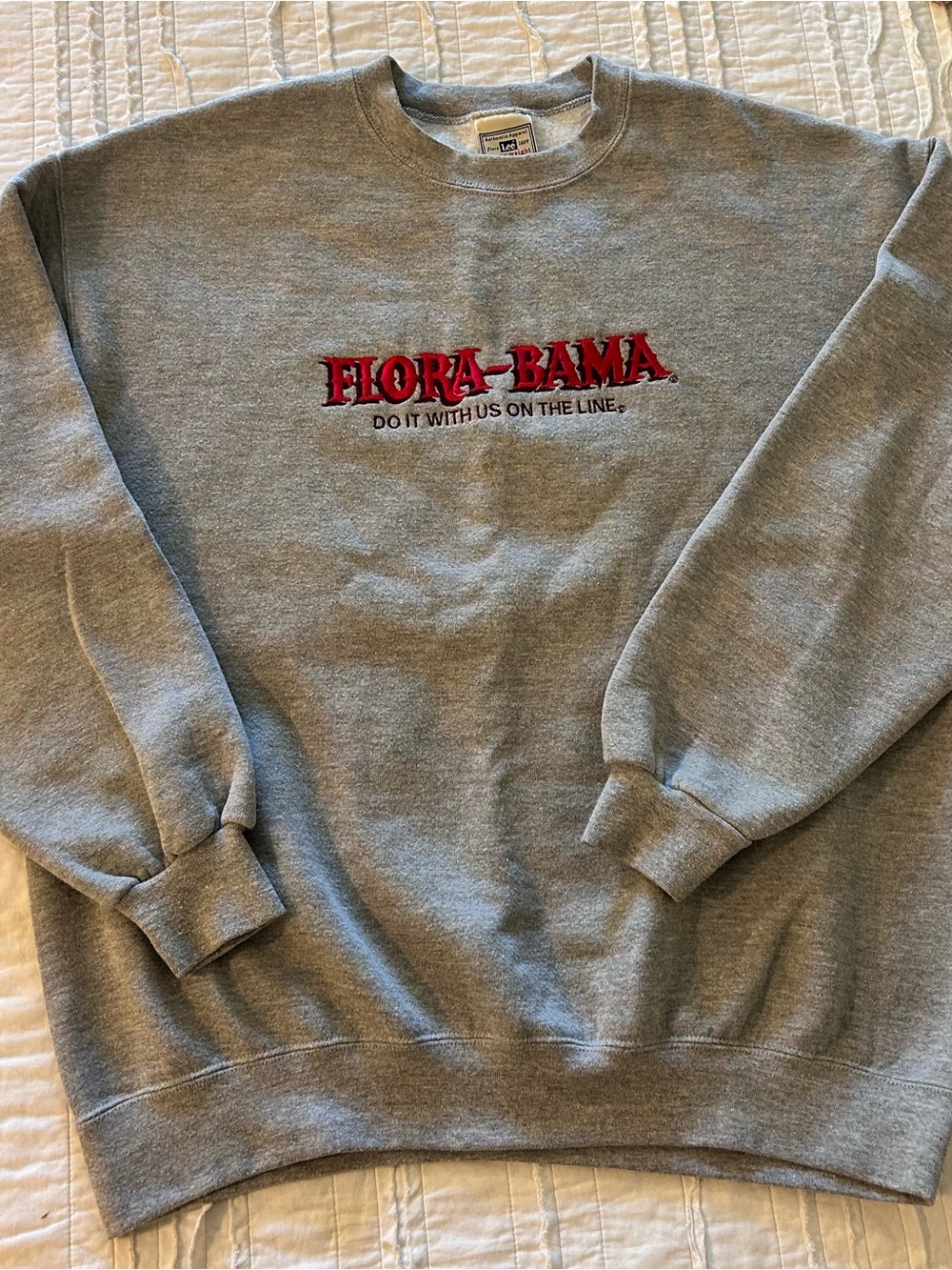 Lee Gray Crewneck Sweatshirt with Red Flora-Bama Embroidery